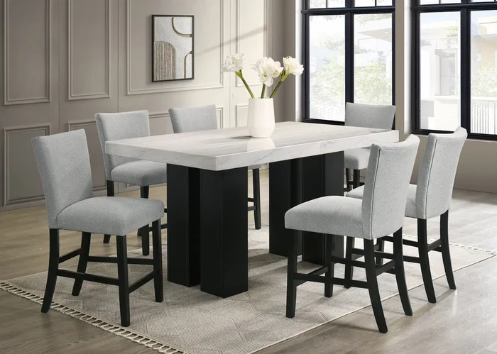 Nola Gray Genuine Marble Counter Height 7-Piece Dining Set