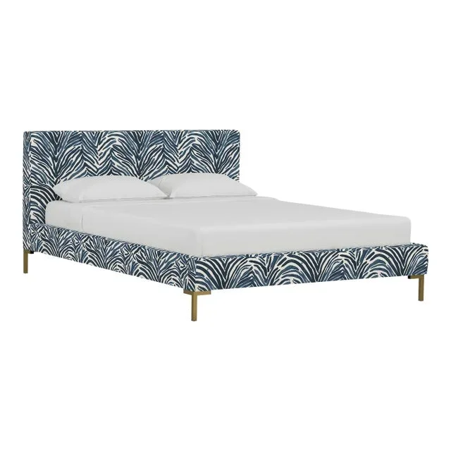 Norah Platform Bed in Blue Washed Zebra, Full/Double