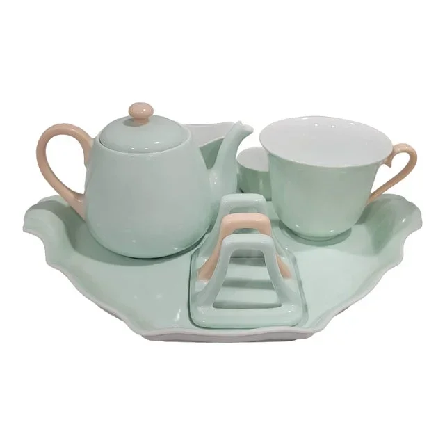 Noritake 1930s Art Deco Hand-Painted Seafoam Green Breakfast Set- 6 Pieces