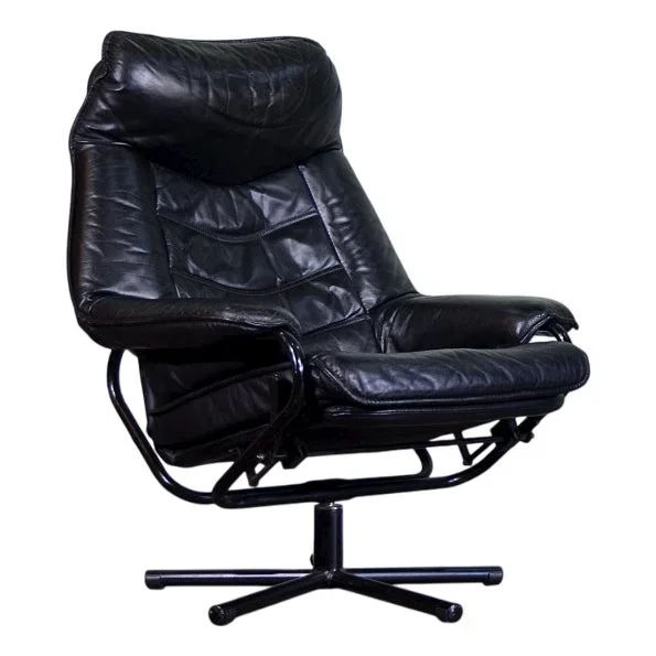 Norwegian Leather Swivel Chair from Skoghaug, 1960s