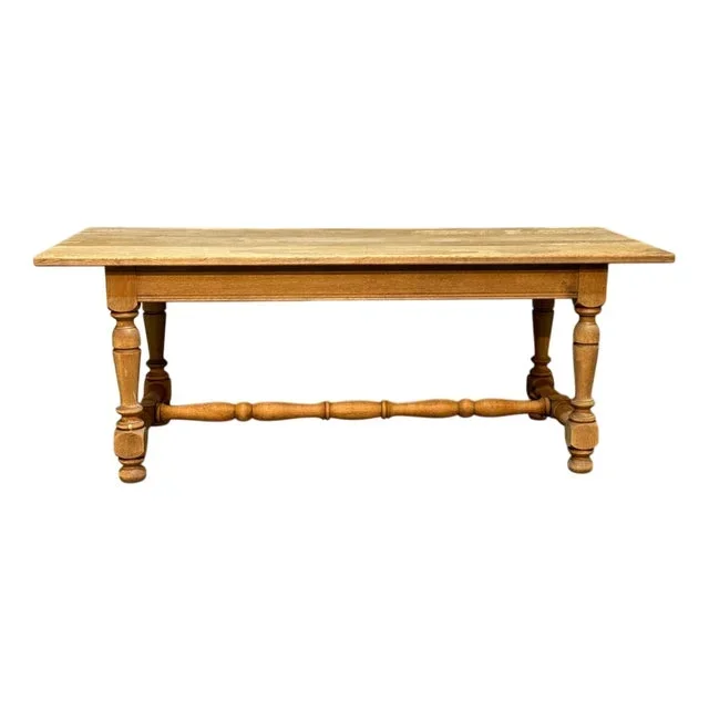 Oak Farmhouse Dining Table with Turned Stretchers, 1925