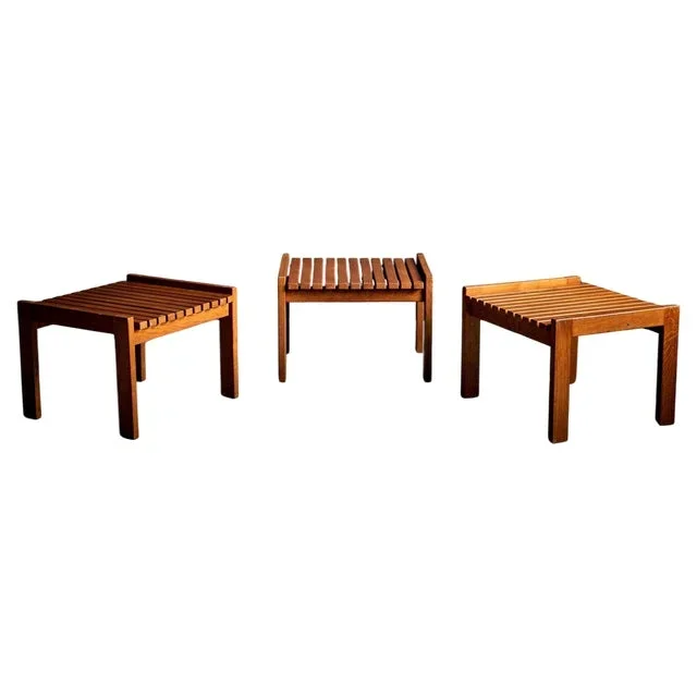 Oak Stools attributed to Genevieve Dangles, France, 1950s, Set of 3