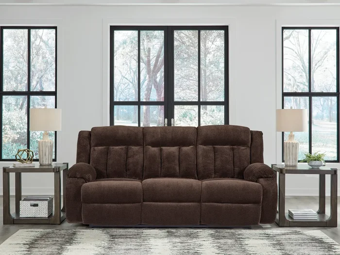 Observation Chocolate Power Reclining Sofa with Drop Down Table