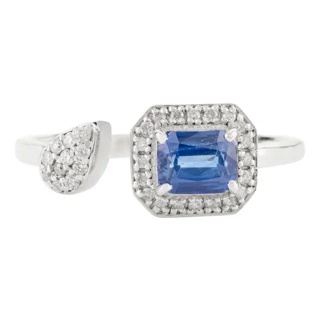 Octagon Cut Sapphire Diamond Cluster Wedding Ring 14k Gold Size 6