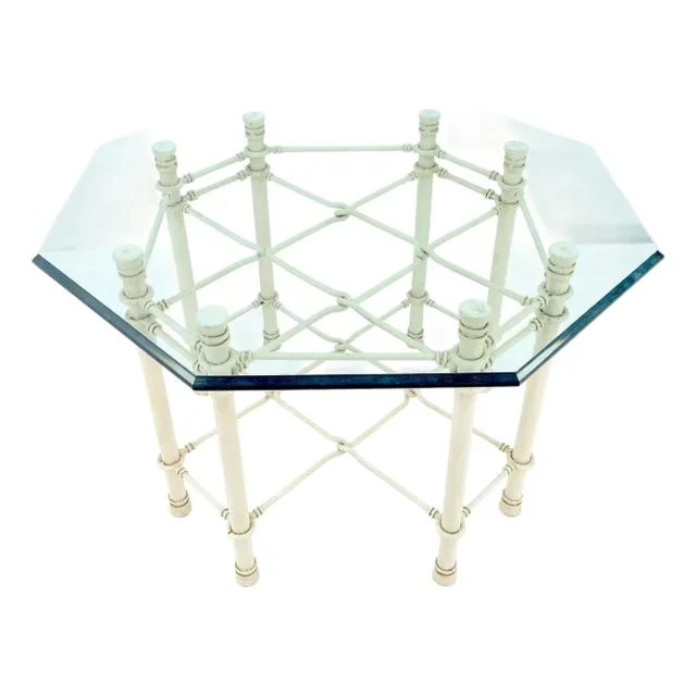 Octagon Shape 3/4″ Glass Top White Wrought Iron Base Dining Center Table