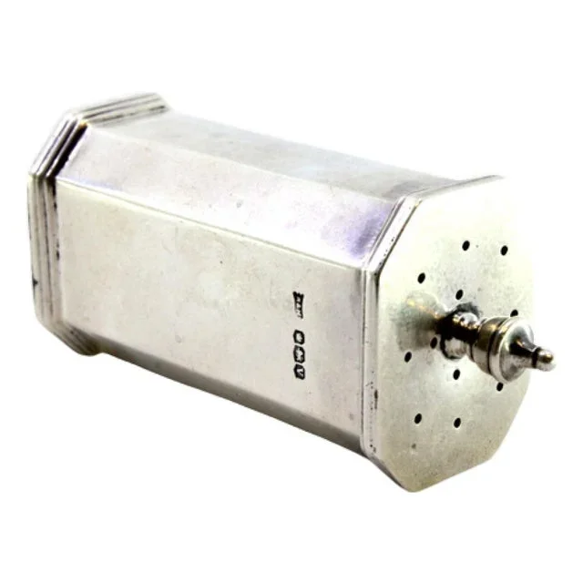 Octagonal Silver Salt Shaker with Removable Lid Knob