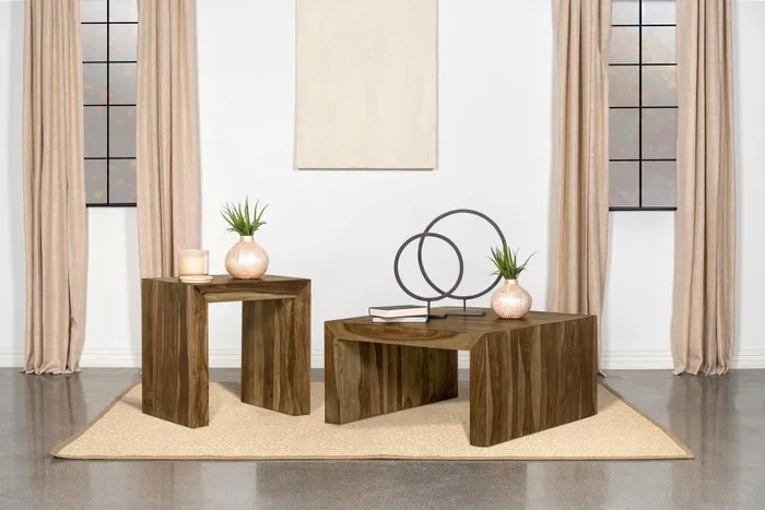 Odilia Auburn 2-Piece Solid Wood Coffee and End Table Set