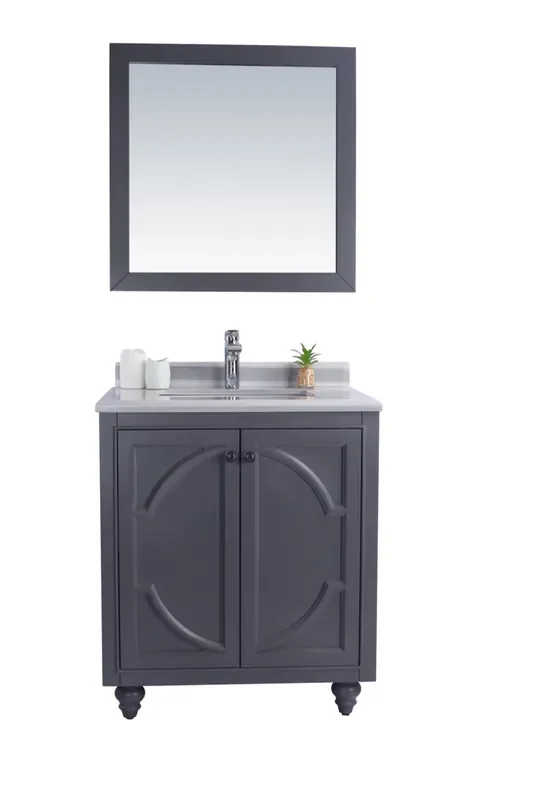 Odyssey – 30 – Maple Grey Cabinet + White Stripes Marble Countertop