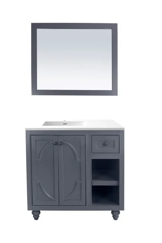 Odyssey – 36 – Maple Grey Cabinet + Matte White Viva Stone Solid Surface Countertop