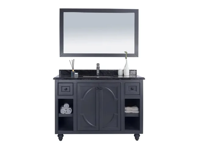 Odyssey – 48 – Maple Grey Cabinet + Black Wood Marble Countertop