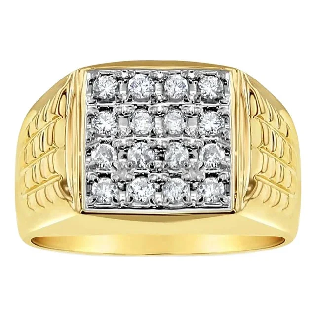 One Carat Square Faced Diamond Cluster Ring with Brick Patterned Band, Size 9