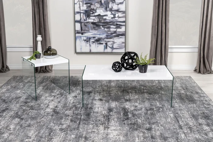 Opal White 2-Piece High Gloss Coffee and End Table Set