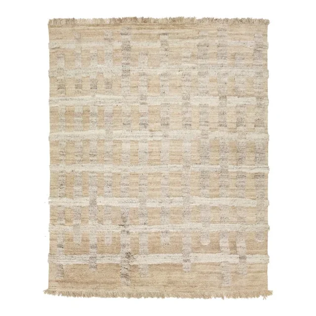 Organic Modern Moroccan Light Brown Wool Rug With Geometric Pattern