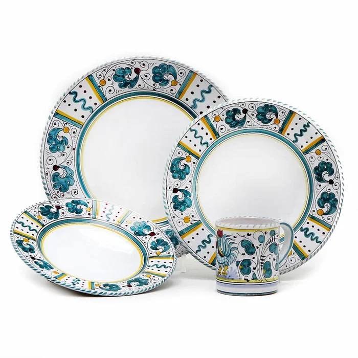 ORVIETO GREEN ROOSTER: 4 Pieces Place Setting – White center