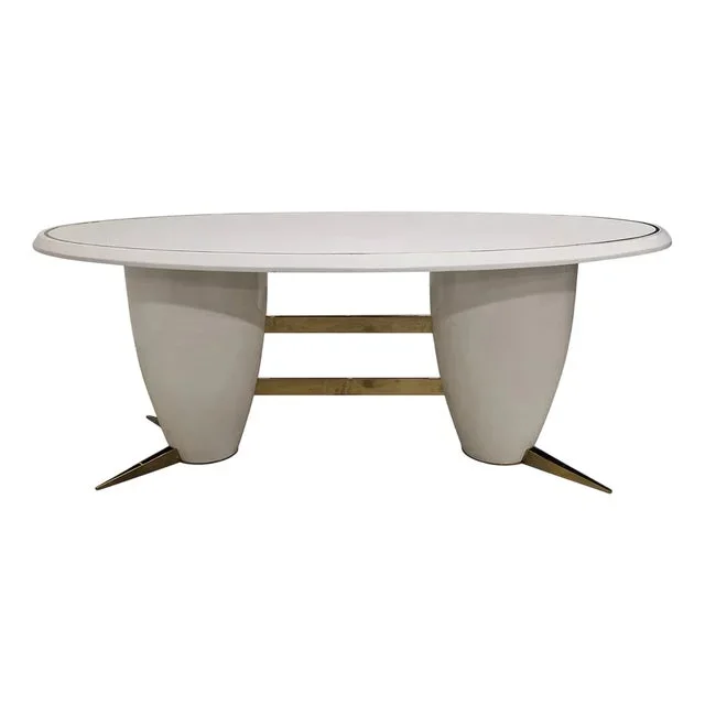 Oval Dining Table in White Lacquered Wood, 1980s