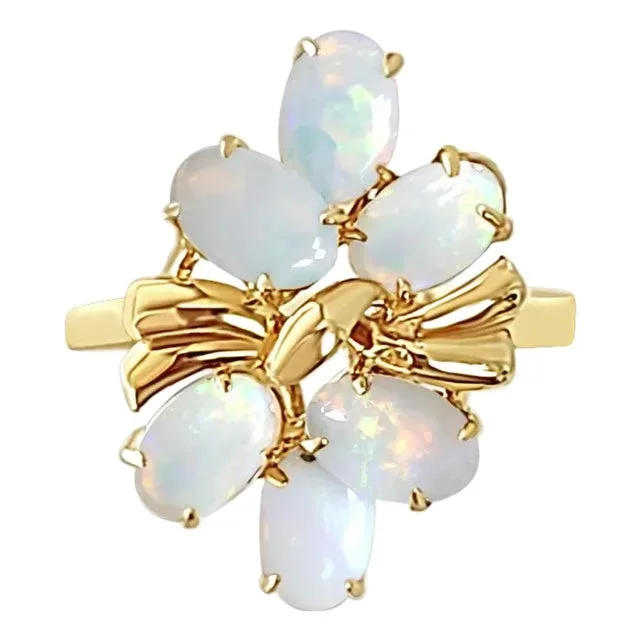 Oval Opal Cluster Ring 14k Yellow Gold, Size 8