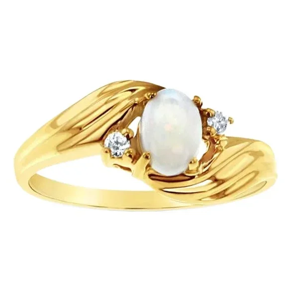 Oval Opal Ring with Diamond Accents, Size 6