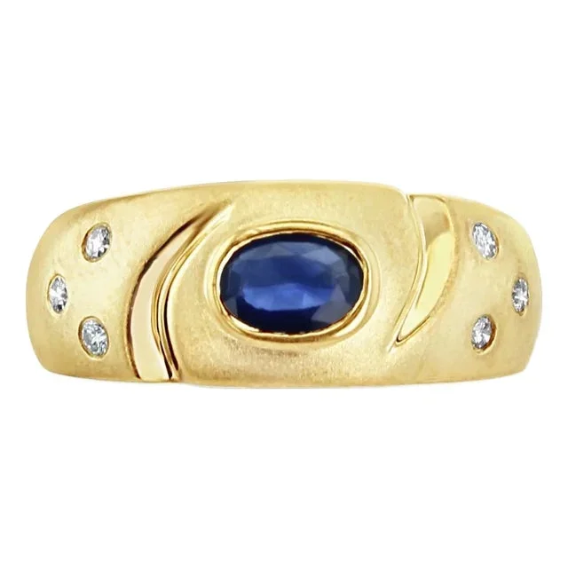 Oval Sapphire Band with Diamond Accents 14k Yellow Gold, Size 8