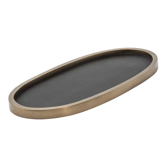 Oval Tray in Black Oak With Bronze Patina Brass by Kifu Paris