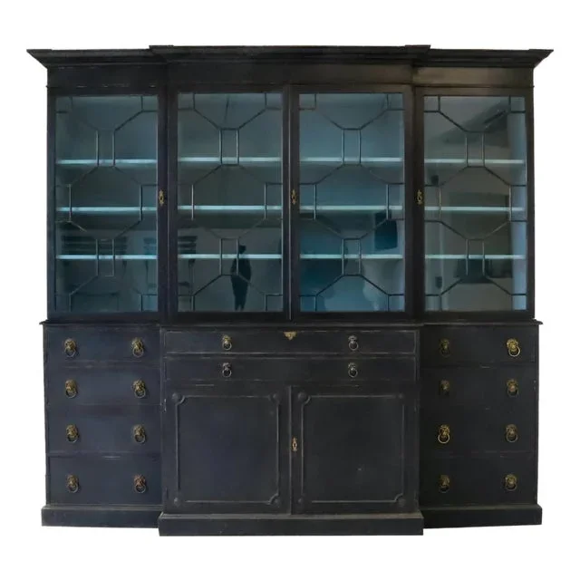 Painted 4-Door Library Bookcase with Secretaire, 1910s