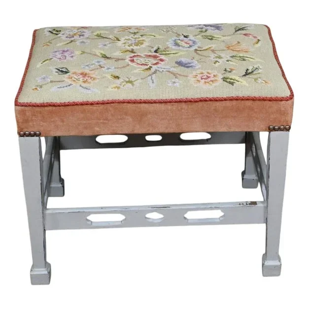 Painted Edwardian Stool with Tapestry