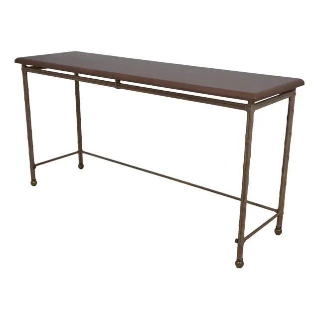 Painted Wood Top Leather Wrapped Metal Base Console Table