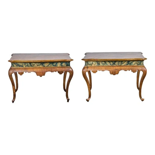Pair 19th Century Italian Faux Marble and Gilded Consoles