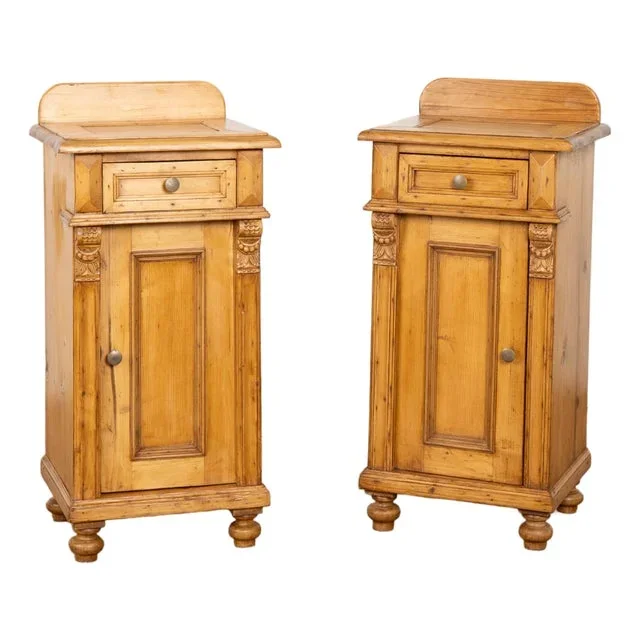 Pair, 19th Century Narrow Pine Nightstands
