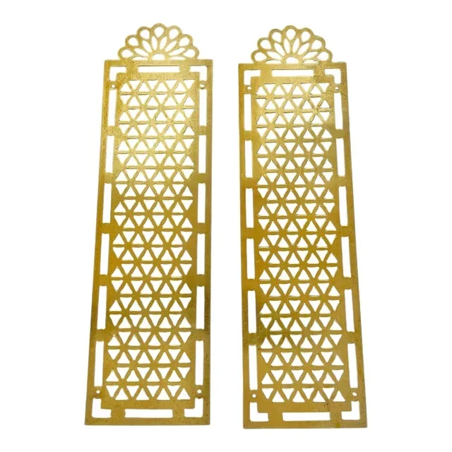 Pair Antique French Brass Treillage Door Push Plates