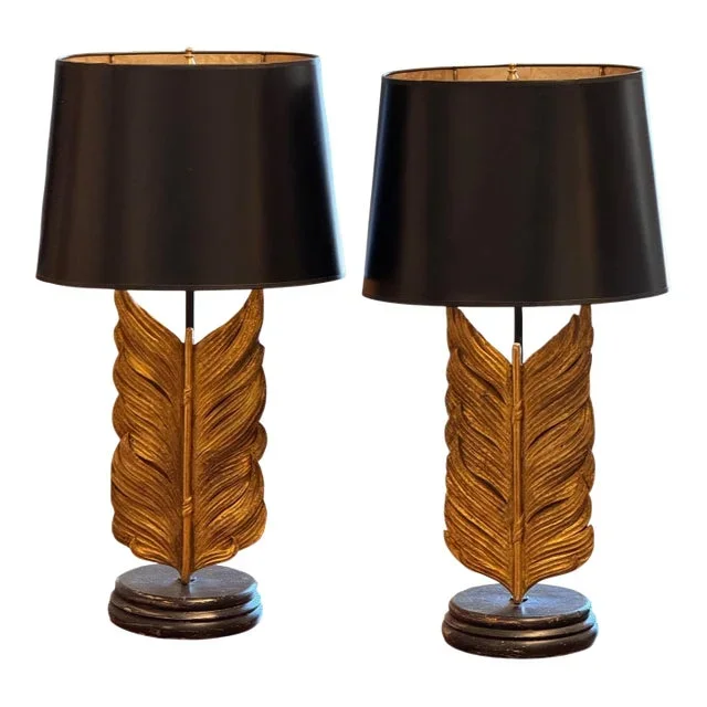Pair of 1950s Feather Motif Table Lamps