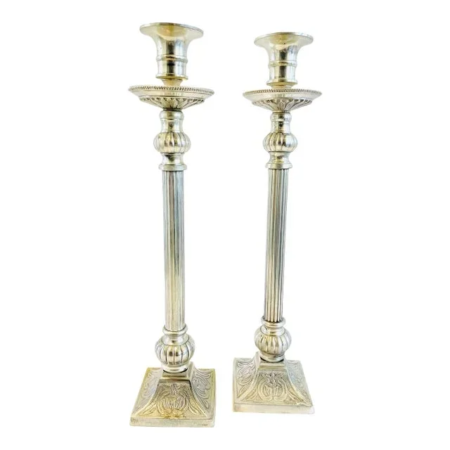 Pair of 1970s Neoclassical Style Silver Plated Candleholders