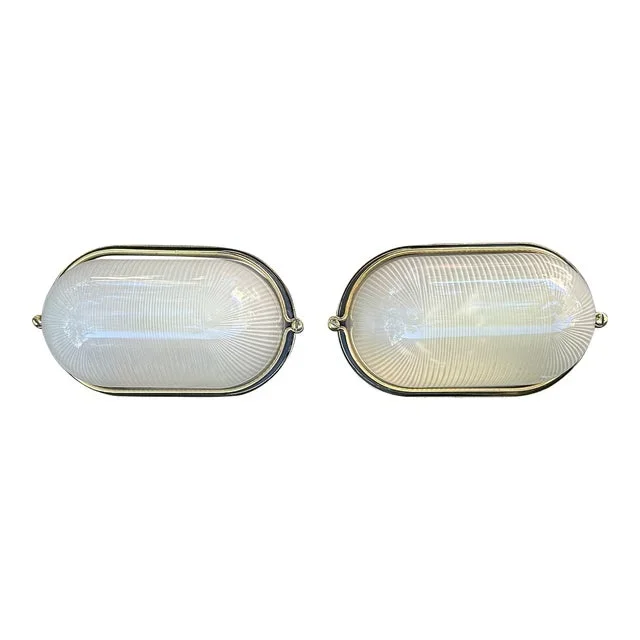 Pair of 1980s Italian Modern Brass and Murano Glass Sconces