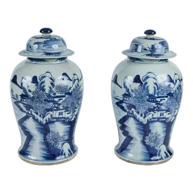 Pair of 19th Century Chinese Porcelain Lidded Jars