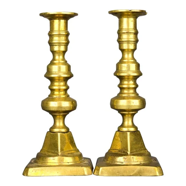 Pair of 19th Century English Brass Push Up Candlestick Holders