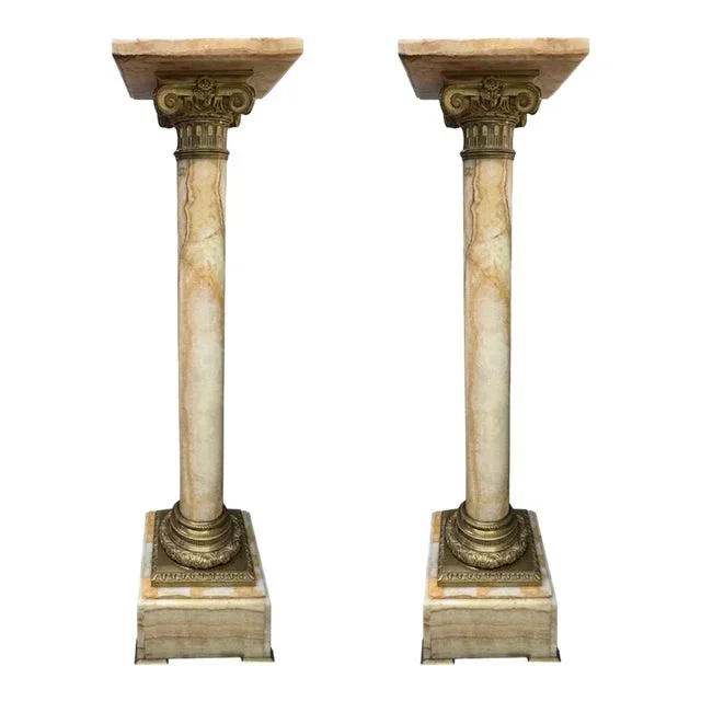 Pair of 19th Century French Neoclassical Style Marble and Bronze Pedestals