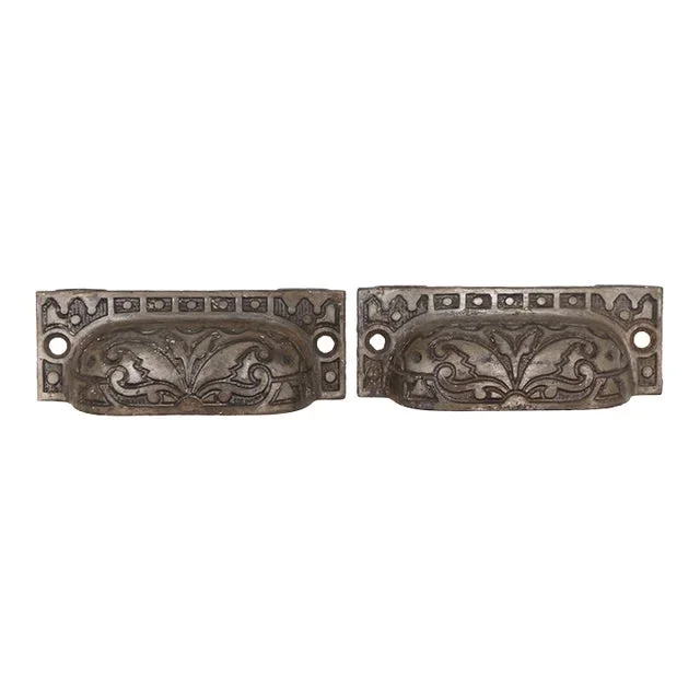 Pair of 3.5 In. Vintage Cast Iron Victorian Bin Pulls
