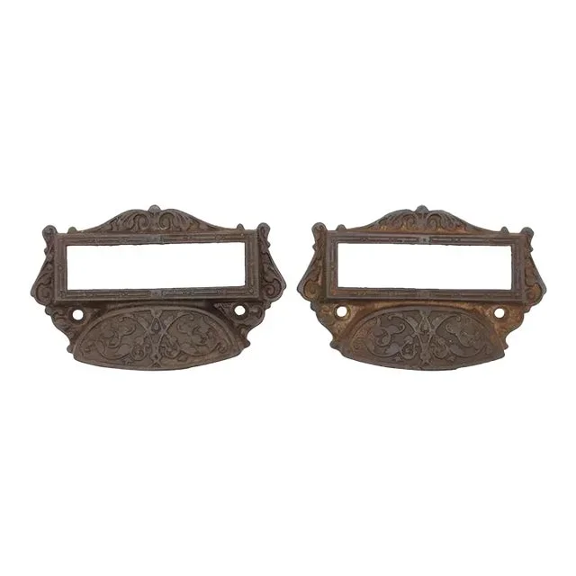 Pair of 4.5 In. Antique Victorian Cast Iron Apothecary Drawer Bin Pulls