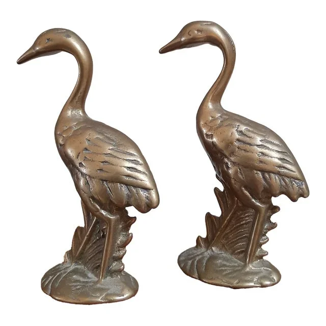 Pair of Brass Crane Birds