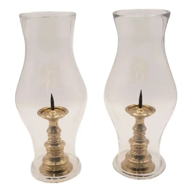 Pair of Brass Pricket Candlesticks With Globes