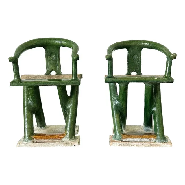 Pair of Chinese Ming Dynasty Tomb Funeral Pottery Chair Models