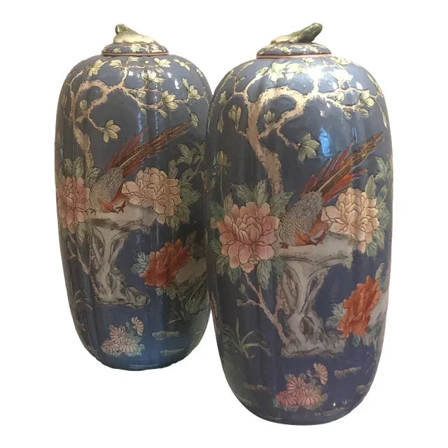 Pair of Chinoiserie Style Jars With Lids