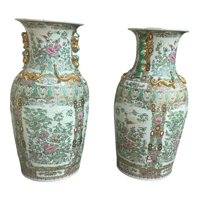 Pair of Extra Large Rose Canton Chinese Vases