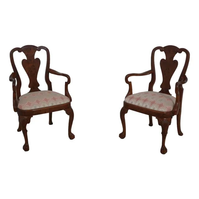 Pair of George III Style Burl Walnut Dining Armchairs