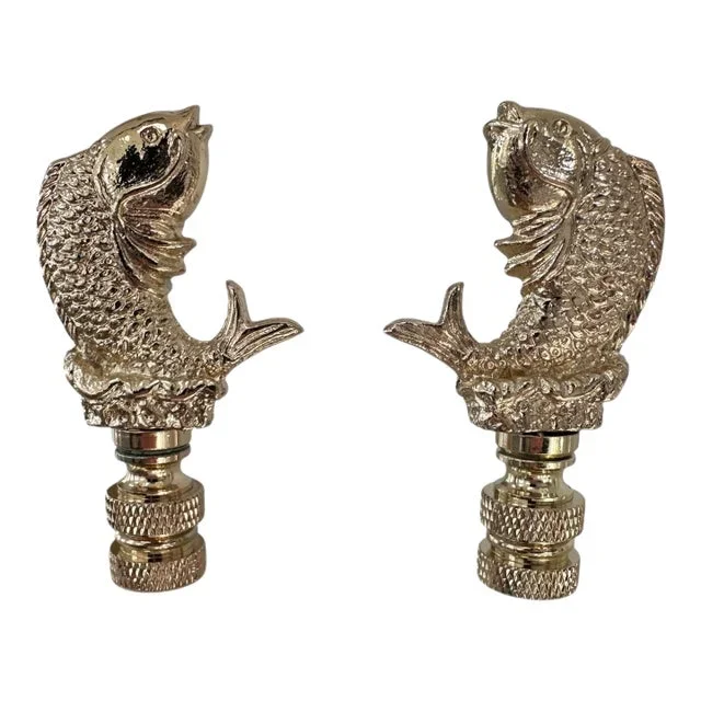 Pair of Gold Tone Koi Fish Lamp Finials – Pair