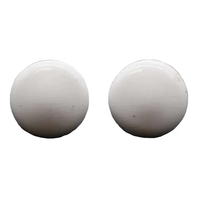 Pair of Late 20th Century White Ceramic Round Drawer Cabinet Knobs