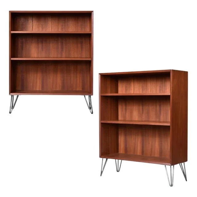 Pair of Lyby Mobler Danish Teak Bookcases on Hairpin Legs