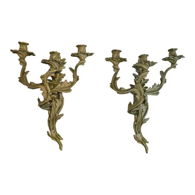 Pair of Mid 20th Century Wrought Iron Rococo Wall Sconces