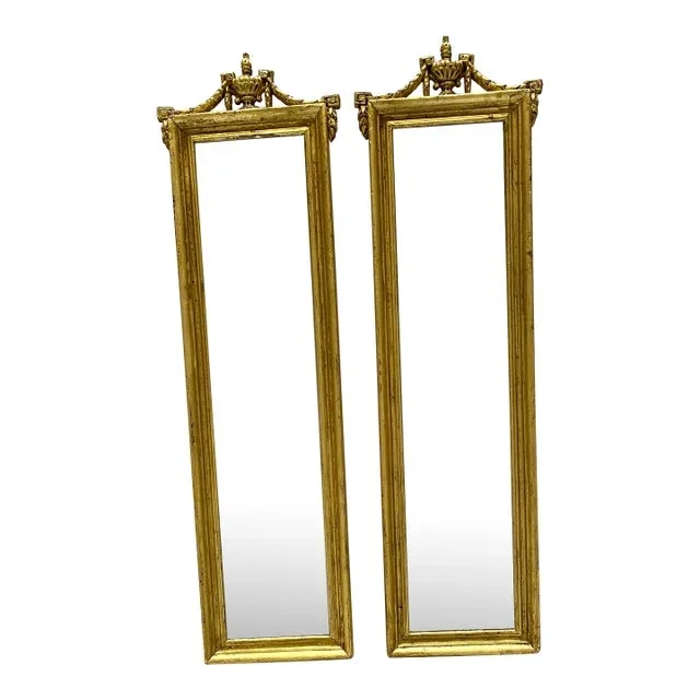 Pair of Mirrors 23k Gold Gilt Wood With Neoclassical Brass Ornament