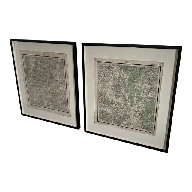 Pair of Mounted Russian Submarine Maps