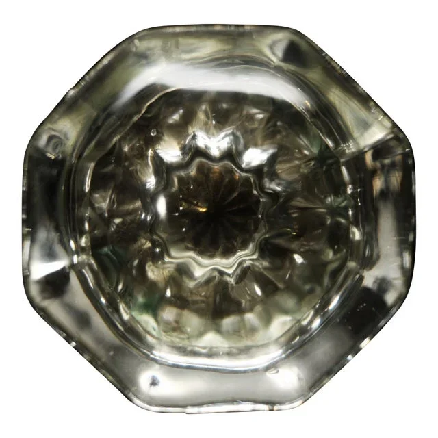 Pair of Octagon Glass Knobs With Floral Center